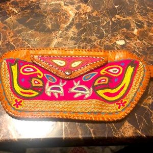 Vintage Indian Native American Brown Suede Leather Arts Belt Bag Size 31”